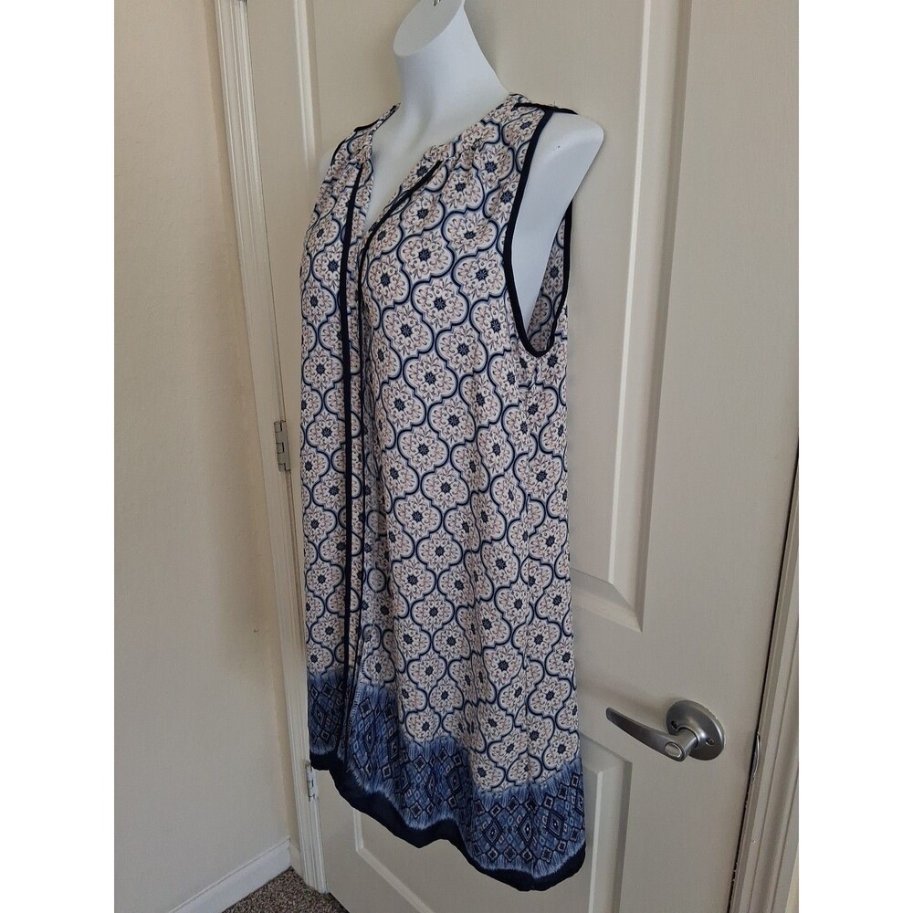 Naif Anthropologie Womens Short Dress Size Large White Blue Geometric Vacation - Picture 2 of 5